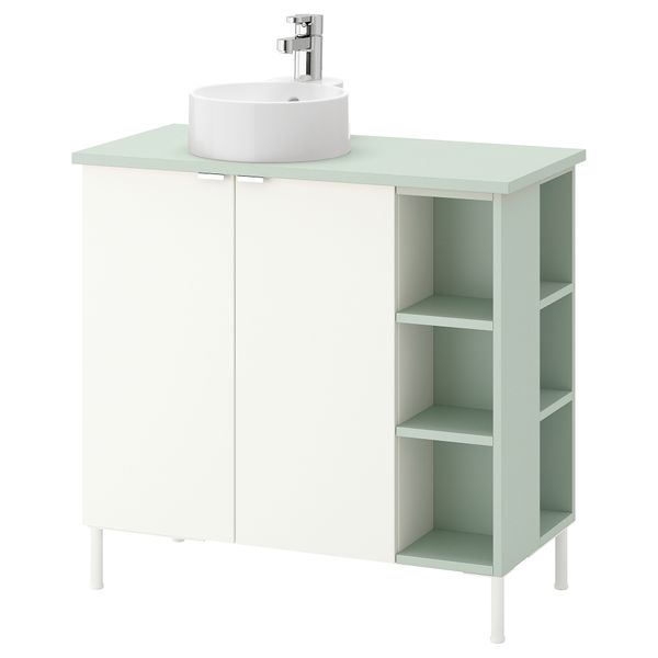 Шкаф под раковину с 2 дверцы, 2 открывающихся полки ЛИЛЛОНГЕН/ВИСКАН / ГУТВИКЕН, белый, бледно-зеленый (82x40x87 см) - фото 1