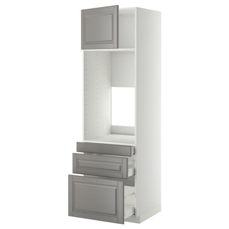 Высокий шкаф для двойной духовки, 3 ящика, дверца МЕТОД / МАКСИМЕРА, белый, Будбин серый