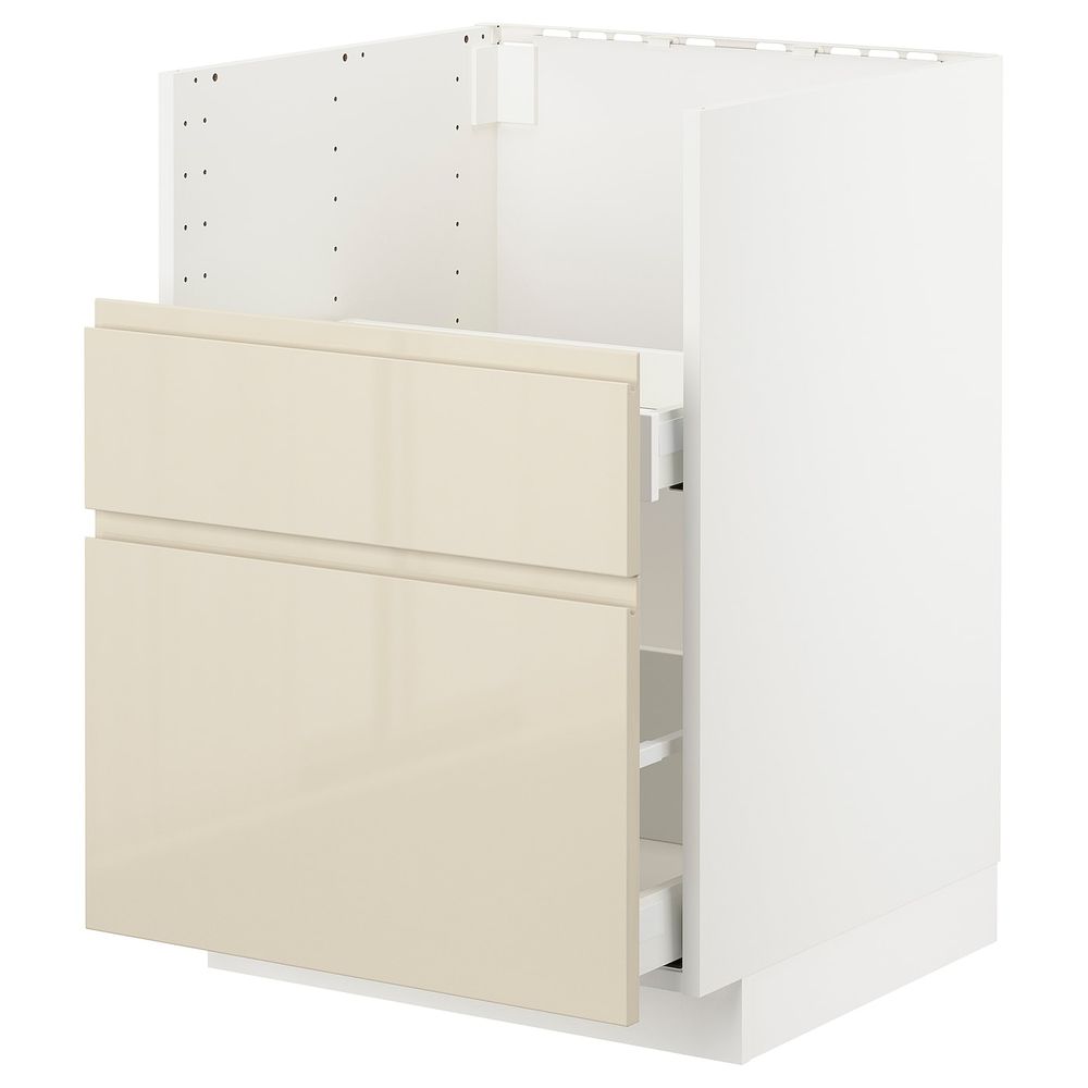 Шкаф под мойку БРЕДШЁН/2фасада/2ящика, белый/Воксторп глянцевый светло-бежевый 60x60 см IKEA METOD МЕТОД 892.989.88 - фото 1