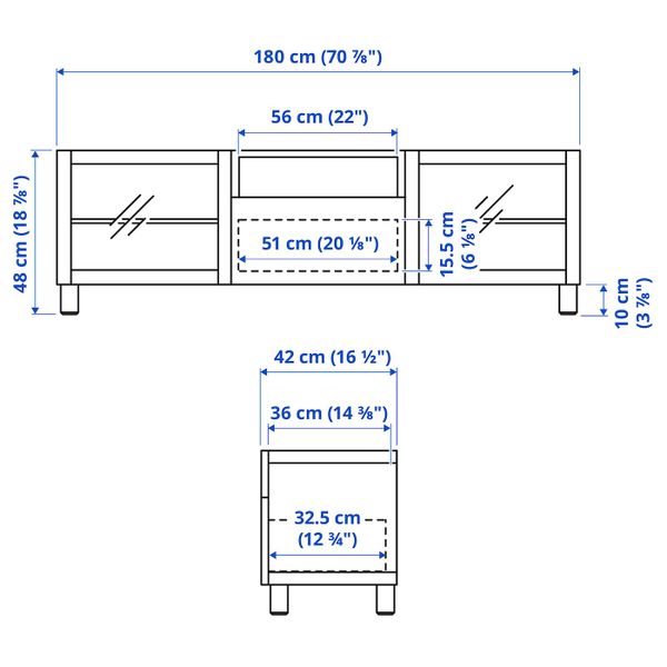 Тумба под ТВ, белый/СМЕВИКЕН/КАББАРП белый 180x42x48 см IKEA BESTÅ БЕСТО 093.989.63 - схема-чертеж с размерами
