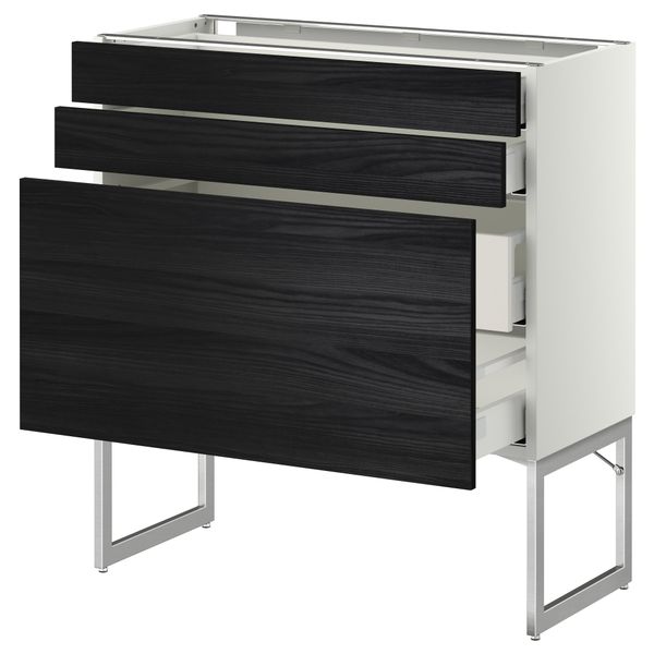 Напольный шкаф 3 фронтальных панели, 2 нижних, 2 средних ящика МЕТОД / МАКСИМЕРА, белый, Тингсрид черный - схема-чертеж с размерами