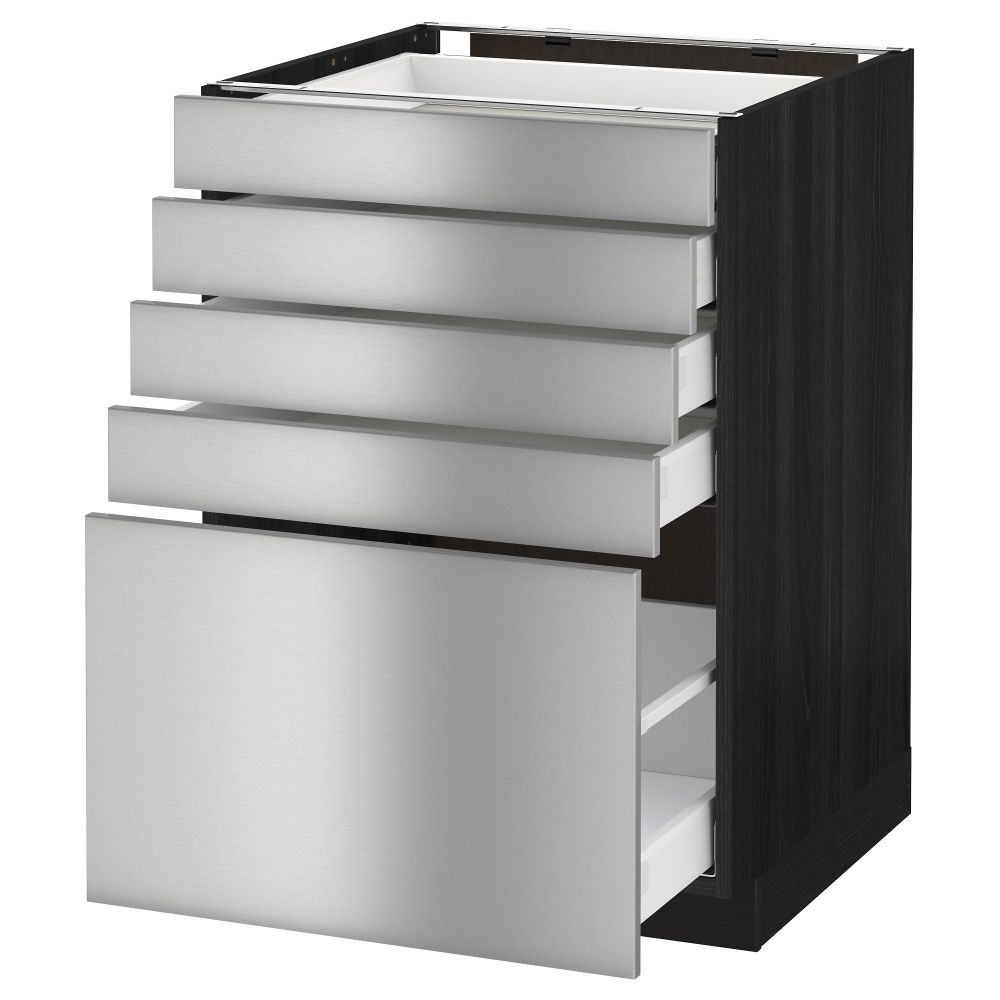 Напольный шкаф с 5 ящиками МЕТОД / МАКСИМЕРА, черный, Гревста нержавеющ сталь - схема-чертеж с размерами