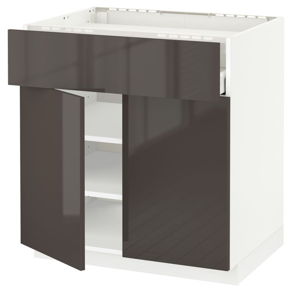 Напольный шкаф для варочной панели, ящик, полка, 2 дверцы МЕТОД / МАКСИМЕРА, белый, Рингульт серый - схема-чертеж с размерами