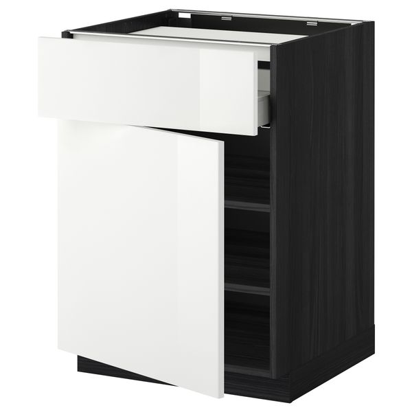 Напольный шкаф для варочной панели, ящик, полка, дверцы МЕТОД / МАКСИМЕРА, черный, Рингульт белый (60x60 см) - фото 1