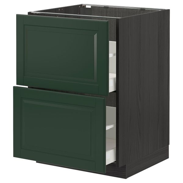 Напольный шкаф 2 форнтальных, 2 высоких ящ, черный/Будбин темно-зеленый 60x60 см IKEA МЕТОД / МАКСИМЕРА 193.130.15 - схема-чертеж с размерами