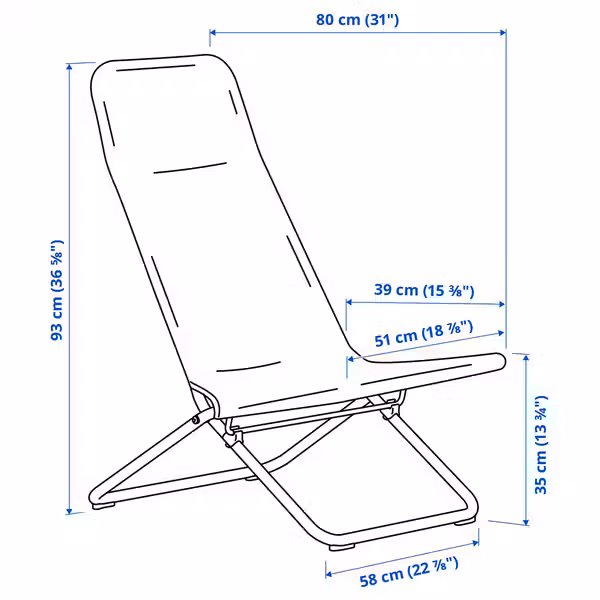 Кресло садовое IKEA в интерьере - схема-чертеж с размерами