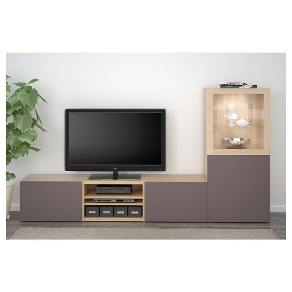 Шкаф для ТВ, комбинированный, стекляные дверцы БЕСТО, под беленый дуб, Вальвикен темно-коричневый, прозрачное стекло (240x40x128 - фото 2