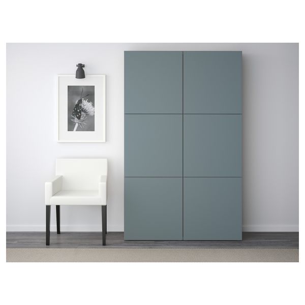 Комбинация для хранения с дверцами БЕСТО, под беленый дуб, Вальвикен серо-бирюзовый (120x40x192 см) - фото 2