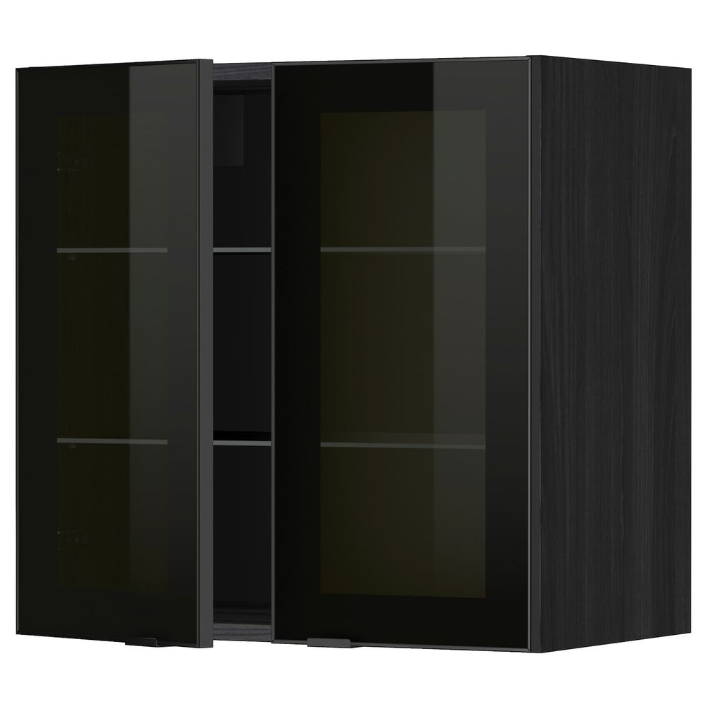 Навесной шкаф с полками, 2 стекло дв, черный/Ютис дымчатое стекло 60x60 см IKEA МЕТОД 193.042.33 - схема-чертеж с размерами