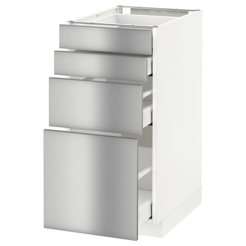 Напольный шкаф 4 фронтальных панели, 4 ящика МЕТОД / МАКСИМЕРА, белый, Гревста нержавеющ сталь - схема-чертеж с размерами