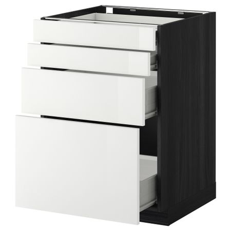 Напольный шкаф 4 фронтальных панели, 4 ящика МЕТОД / ФОРВАРА, черный, Рингульт белый