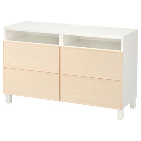 Тумба для ТВ с ящиками БЕСТО, белый, Инвикен ясеневый шпон (120x40x74 см)