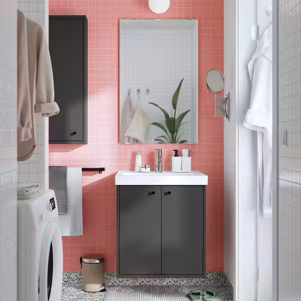 HAVBÄCK Шкаф под раковину с дверцами - темно-серый 60x48x63 см - фото 2