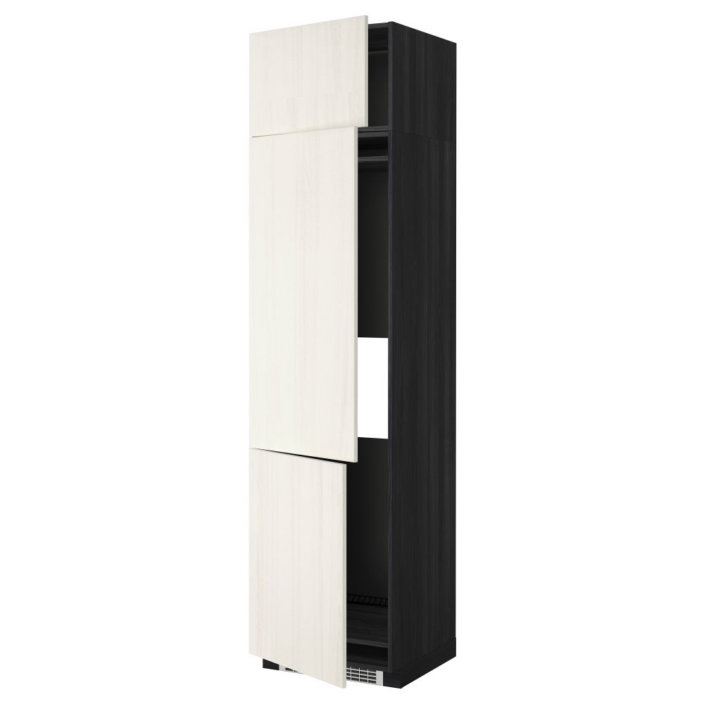 Высокий шкаф для холодильника или морозильника, с 3 дверями МЕТОД, черный, Росдаль белый - схема-чертеж с размерами