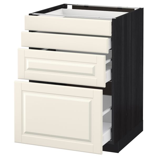 Напольный шкаф 4 фронтальных панели, 4 ящика МЕТОД / МАКСИМЕРА, черный, Будбин белый с оттенком - схема-чертеж с размерами