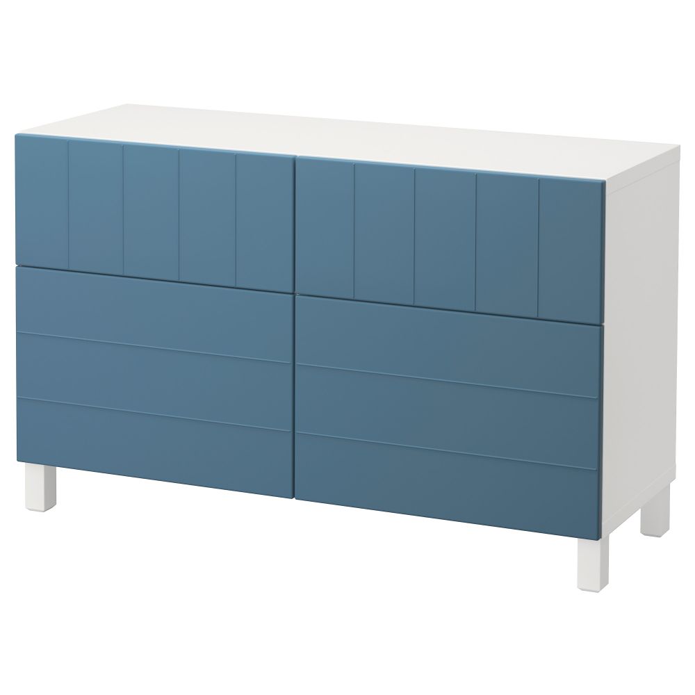 Комбинация для хранения с дверцами, ящиками БЕСТО, белый, Халлставик темно-синий (120x40x74 см) - фото 1