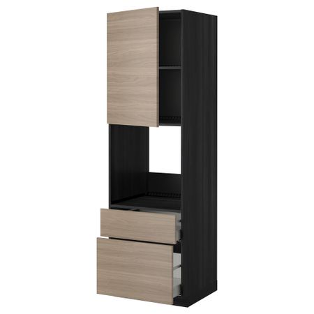 Высокий шкаф для духовки + дверь, 2 ящика МЕТОД / МАКСИМЕРА, черный, Брокхульт светло-серый