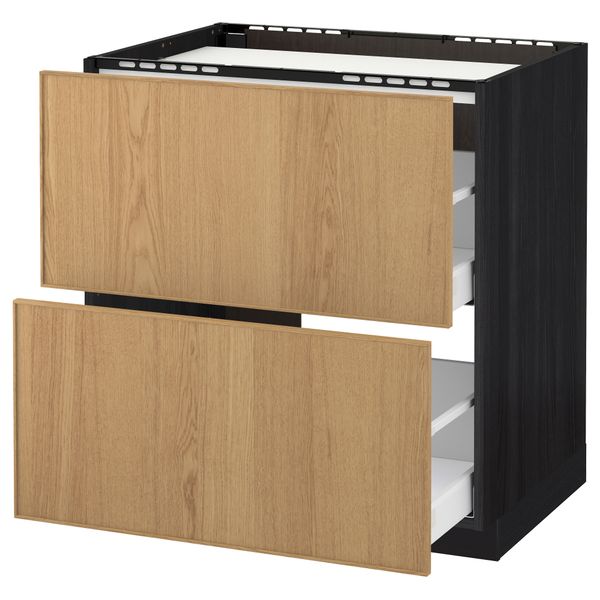 Напольный шкаф, 2 фронтальных панели, 3 ящика МЕТОД / МАКСИМЕРА, черный, Экестад дуб - схема-чертеж с размерами