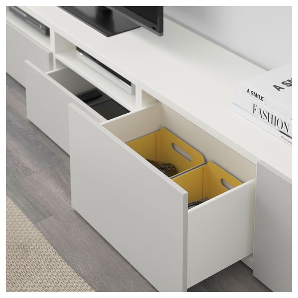 Шкаф для ТВ, комбинированный, стекляные дверцы БЕСТО, белый, Лаппвикен светло-серый прозрачное стекло (240x20/40x166 см) - фото 3