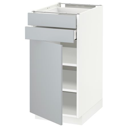 Напольный шкаф с дверцей, 2 ящиками МЕТОД / МАКСИМЕРА, белый, Веддинге серый