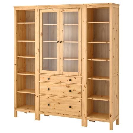 Комбинация для хранения с дверцами/ящ, светло-коричневый/прозрачное стекло 188x197 см IKEA HEMNES ХЕМНЭС 292.342.87