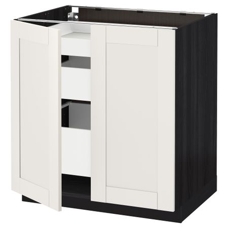 Напольный шкаф с 2 дверцами, 3 ящиками МЕТОД / МАКСИМЕРА, черный, Сэведаль белый (80x60 см)