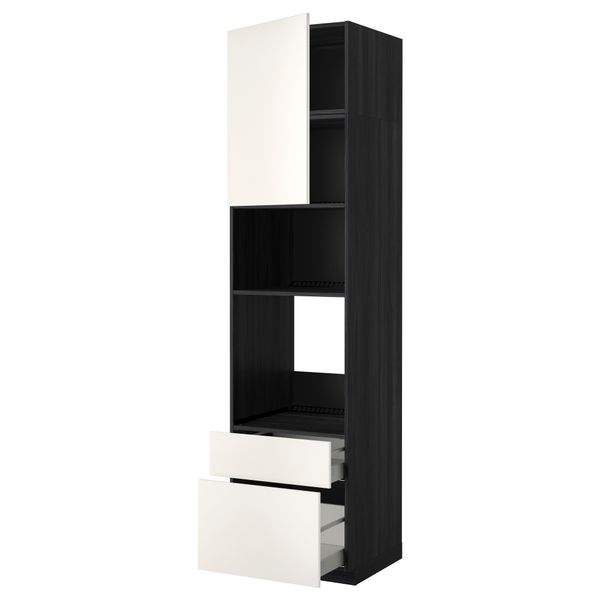 Высокий шкаф для духовки/СВЧ дверца, 2 ящика МЕТОД / МАКСИМЕРА, черный, Веддинге белый - схема-чертеж с размерами