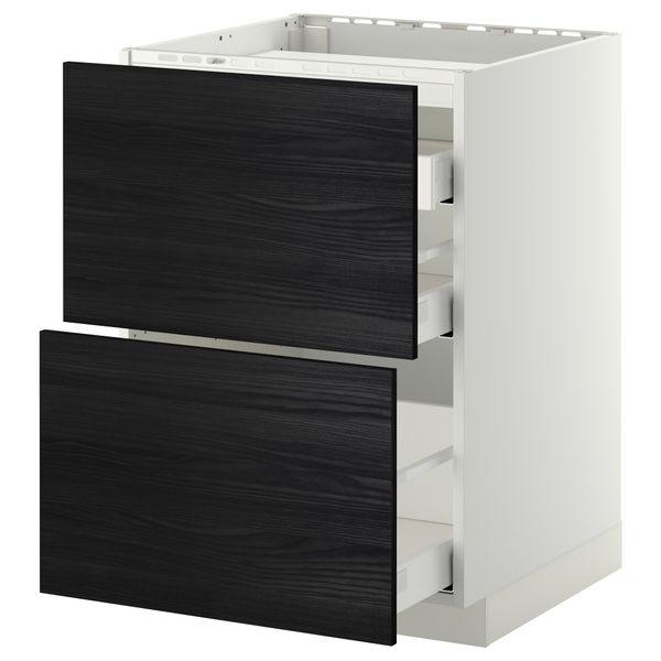 Напольный шкаф, 2 фронтальных панели, 3 ящика МЕТОД / МАКСИМЕРА, белый, Тингсрид черный - схема-чертеж с размерами