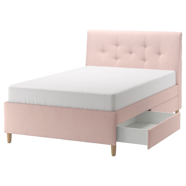Кровать с отделением для хранения, 140x200 см, Gunnared бледно-розовый IKEA IDANÄS ИДАНЭС 804.471.67 - фото 1