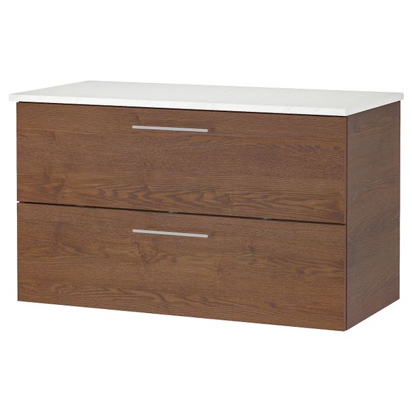 Шкаф для раковины с 2 ящ, под коричневый мореный ясень/под мрамор 102x49x60 см IKEA GODMORGON ГОДМОРГОН / TOLKEN ТОЛКЕН - фото 1