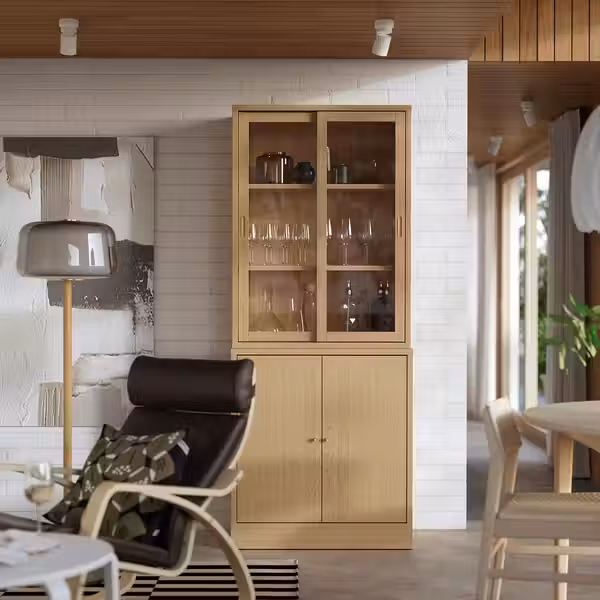 TONSTAD Комбинация с раздвижными дверьми - дубовый шпон/прозрачное стекло 82x47x201 см - фото 2