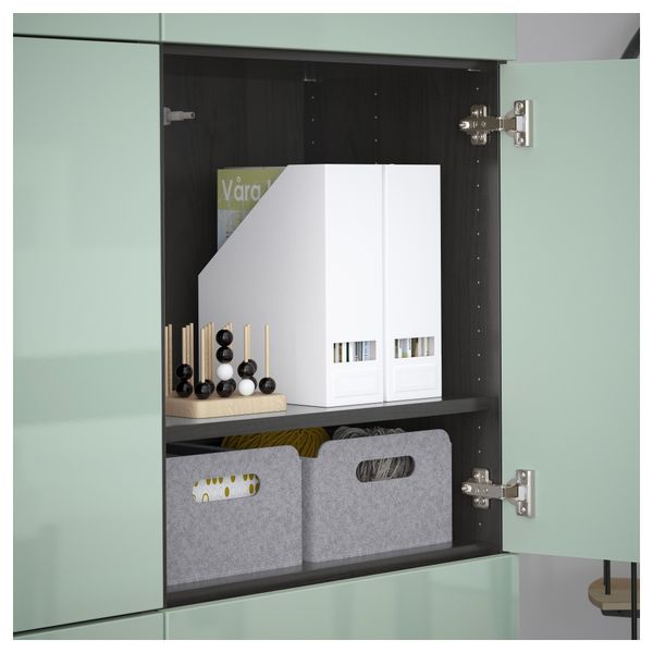 Комбинация для хранения с дверцами БЕСТО, черно-коричневый, Сельсвикен глянцевый/серо-зеленый светлый (120x40x192 см) - схема-чертеж с размерами