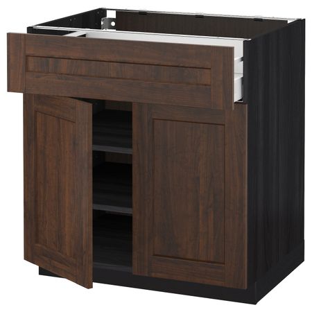 Напольный шкаф + ящик/2дверцы, черный/Эдсерум коричневый 80x60 см IKEA МЕТОД / МАКСИМЕРА 992.364.38