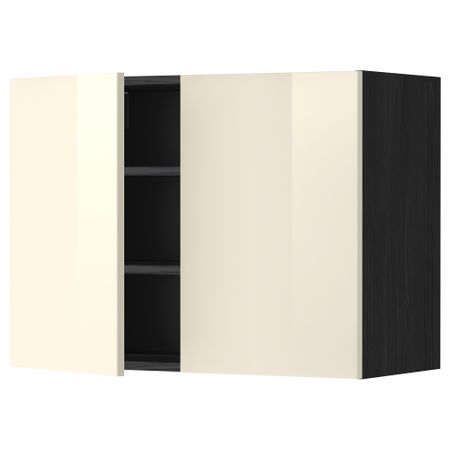 Навесной шкаф с полками, 2 дверцы МЕТОД, черный, Рингульт кремовый