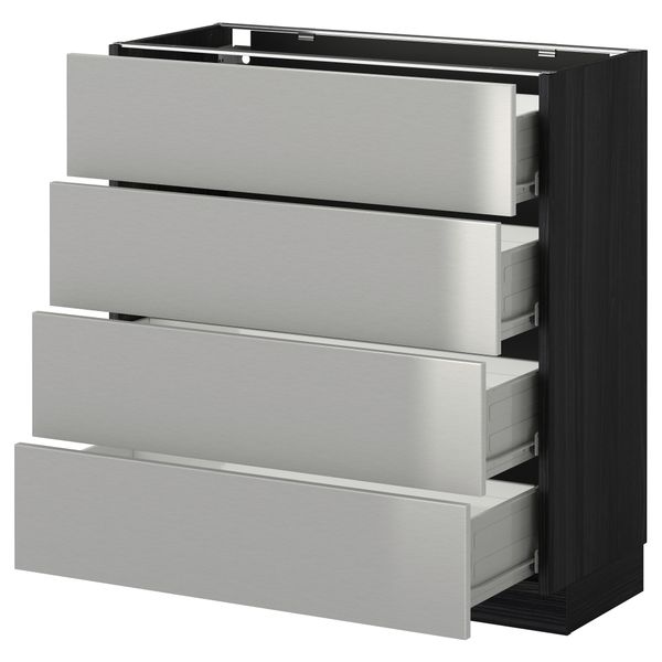 Напольный шкаф 4 фронтальных панели, 4 ящика МЕТОД / ФОРВАРА, черный, Гревста нержавеющ сталь - схема-чертеж с размерами