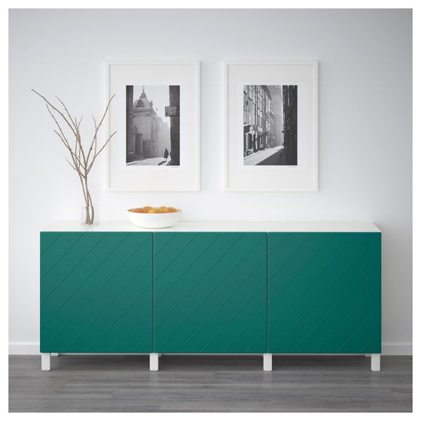 Комбинация для хранения с дверцами БЕСТО, белый, Халлставик сине-зеленый (180x40x74 см) - фото 2