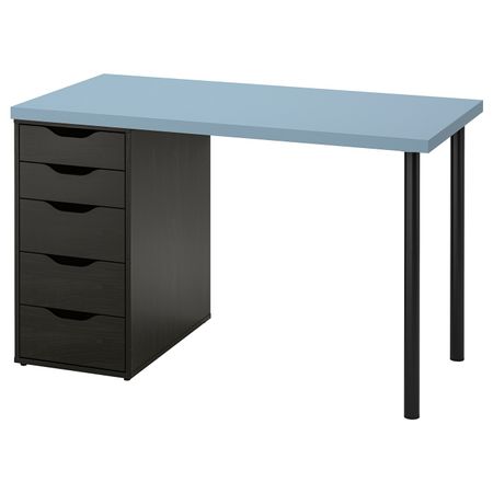 Письменный стол, голубой/черно-коричневый 120x60 см IKEA LAGKAPTEN ЛАГКАПТЕН / ALEX АЛЕКС 594.170.11