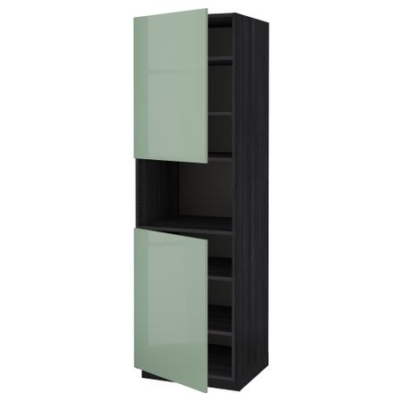 Высокий шкаф для/СВЧ, 2 дверцы, полки МЕТОД, черный, Калларп светло-зеленый