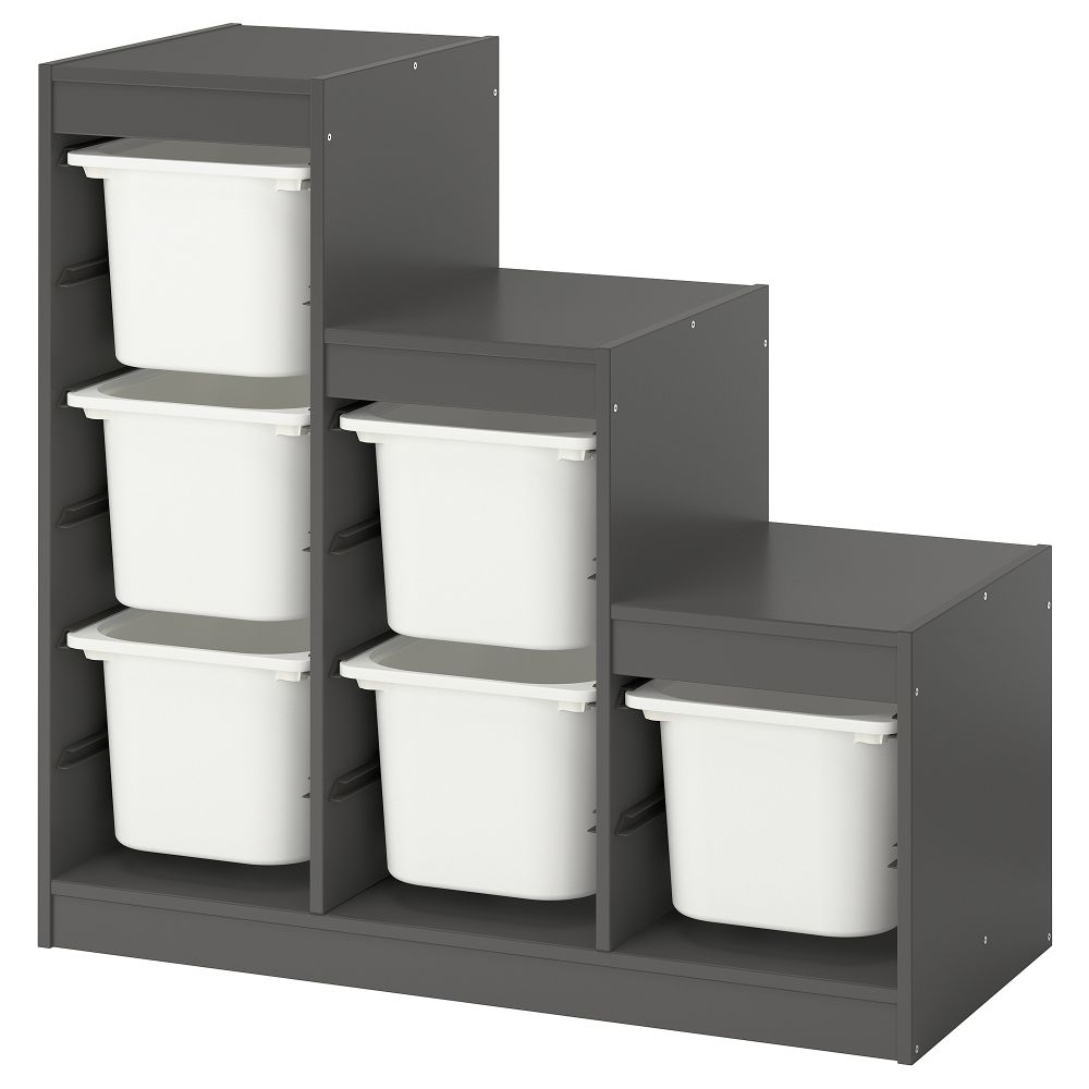 Комбинация для хранения + контейнеры, серый-белый, 99x44x94 см IKEA TROFAST ТРУФАСТ 395.744.41 - фото 1