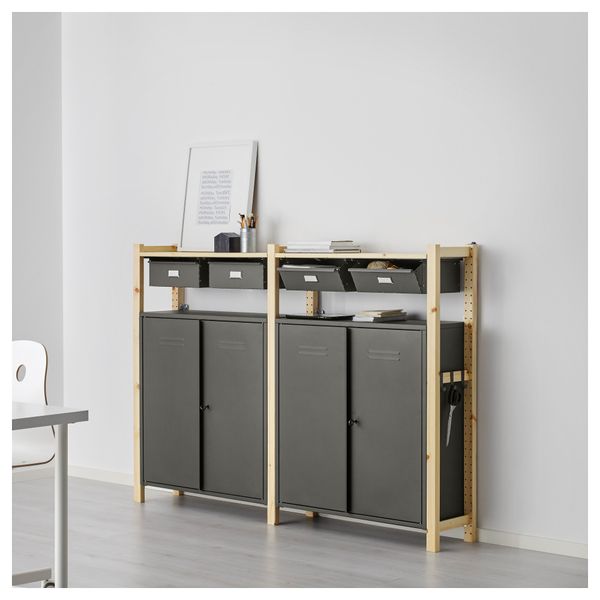 2 секции, полки/шкафы ИВАР, сосна, серый (175x30x124 см) - фото 1