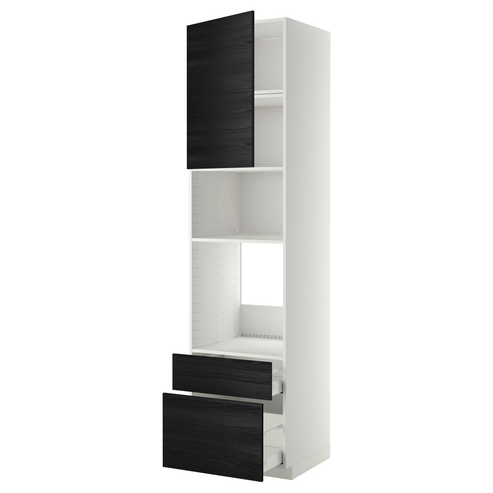 Высокий шкаф для духовки/СВЧ дверца, 2 ящика МЕТОД / МАКСИМЕРА, белый, Тингсрид черный - схема-чертеж с размерами