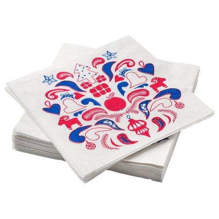 Салфетка бумажная, с рисунком белый/красный, синий, 33x33 см IKEA ВИНТЕРФЕСТ 704.328.35
