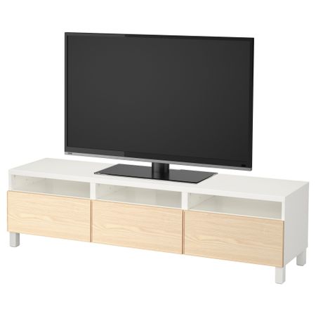 Тумба для ТВ с ящиками БЕСТО, белый, Инвикен ясеневый шпон (180x40x48 см)