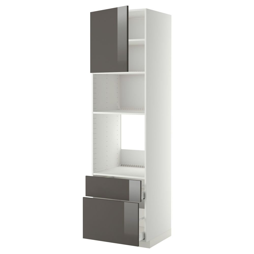 Высокий шкаф для духовки/СВЧ дверца, 2 ящика МЕТОД / МАКСИМЕРА, белый, Рингульт серый - фото 1