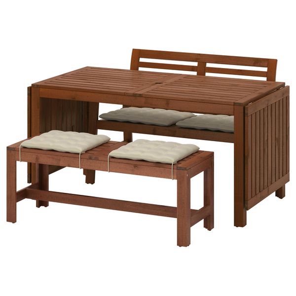 Стол + 2 скамьи, для сада ЭПЛАРО, коричневая морилка, Холло бежевый - фото 1