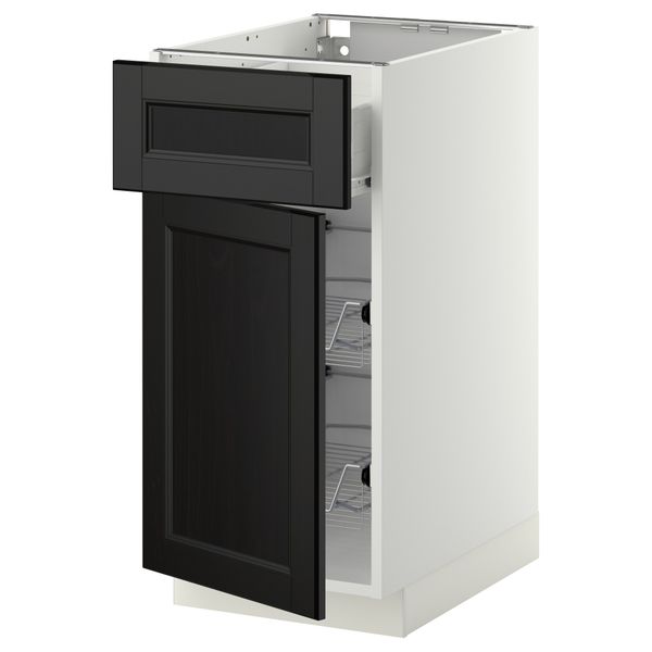 Напольный шкаф с проволочной корзиной, ящиком, дверью МЕТОД / ФОРВАРА, белый, Лаксарби черно-коричневый - схема-чертеж с размерами