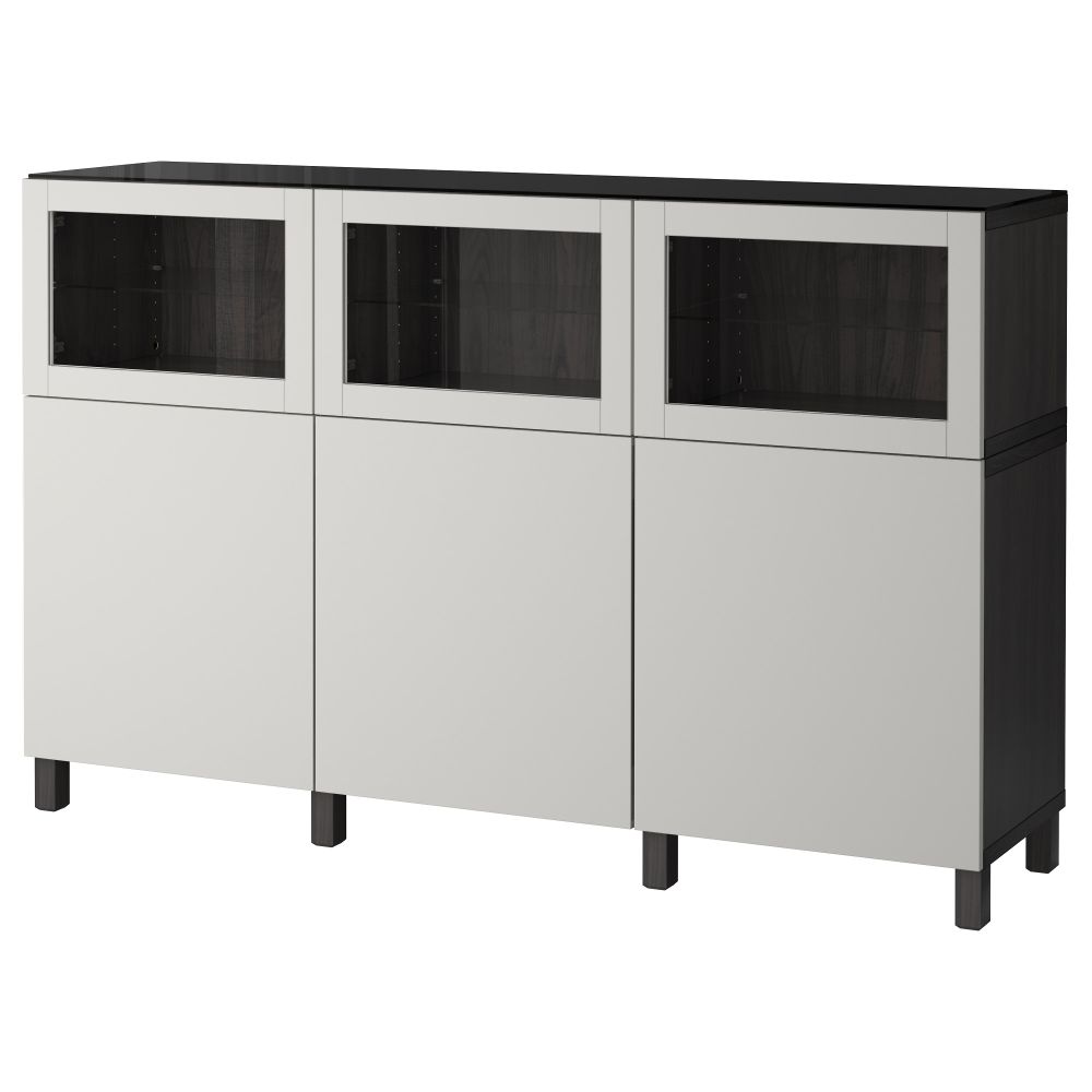 Комбинация для хранения с дверцами БЕСТО, черно-коричневый Лаппвикен, Синдвик светло-серый прозрачное стекло (180x40x112 см) - фото 1