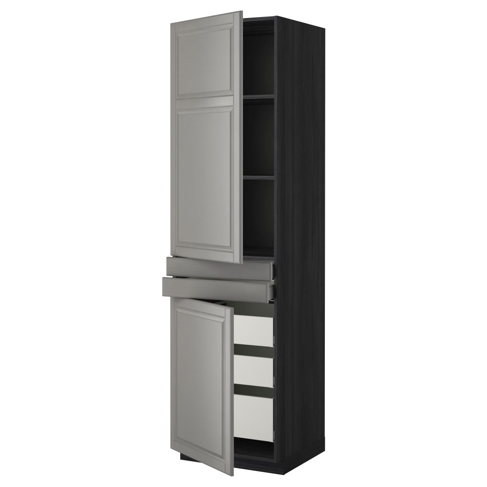 Высокий шкаф + полки, 5 ящиков, 2 дверцы, 2 фронтальных МЕТОД / МАКСИМЕРА, черный, Будбин серый - фото 1