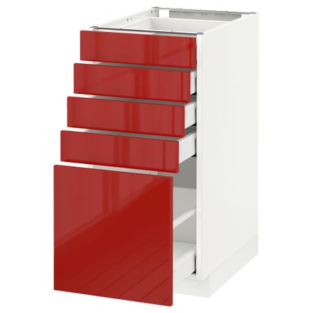 Напольный шкаф с 5 ящиками МЕТОД / МАКСИМЕРА, белый, Рингульт красный