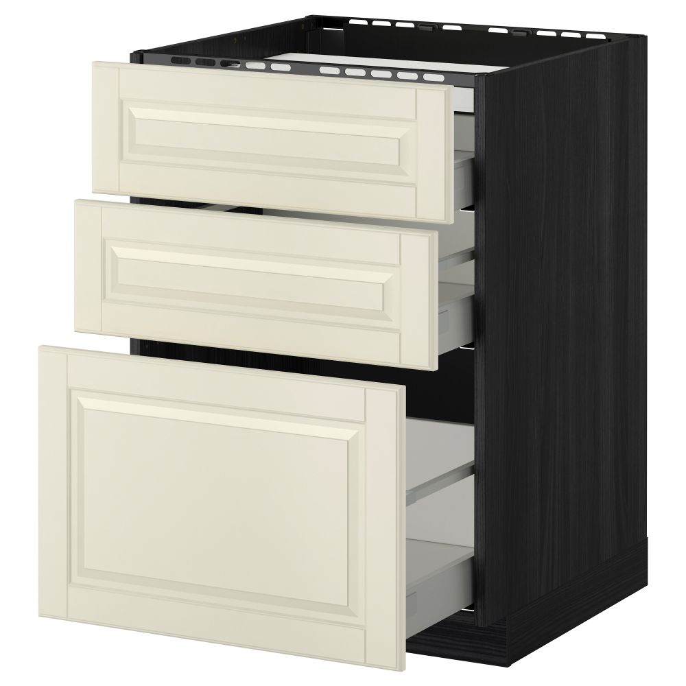 Напольный шкаф, 3 фронтальных панели, 3 ящика МЕТОД / МАКСИМЕРА, черный, Будбин белый с оттенком - схема-чертеж с размерами